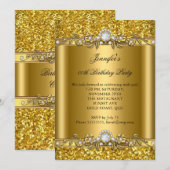 Elegant Gold Glitter Floral Diamond Birthday Party Kaart (Voorkant / Achterkant)