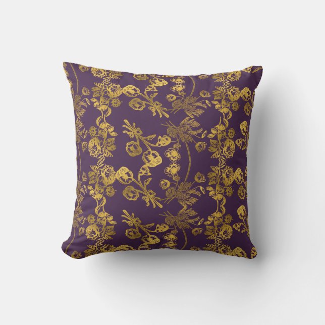 Elegant Gold Glitter Floral Garden Pattern Kussen (Voorkant)
