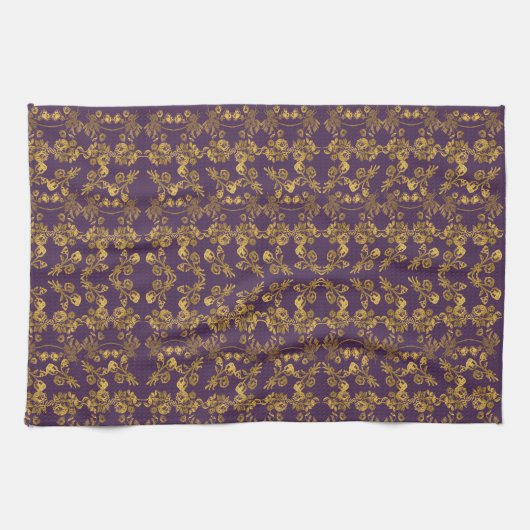 Elegant Gold Glitter Floral Garden Pattern Theedoek (Horizontaal)