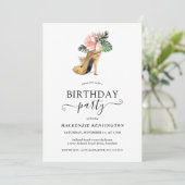 Elegant Gold Glitter Floral Gold Heels Birthday Kaart (Staand voorkant)