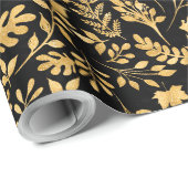 Elegant Gold Glitter Foliage Black Design Cadeaupapier (Rol Hoek)