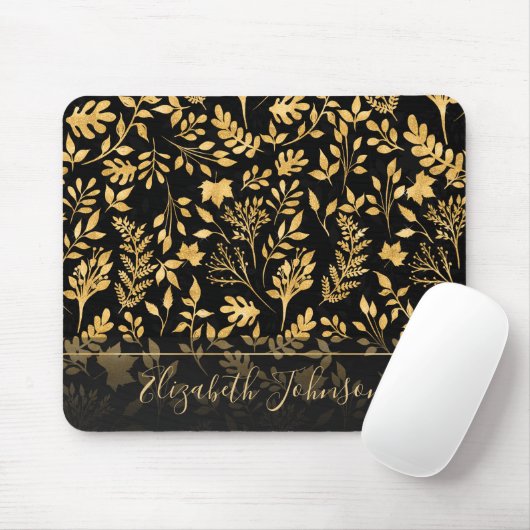 Elegant Gold Glitter Foliage Black Design Muismat (Met muis)