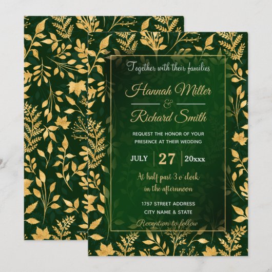Elegant Gold Glitter Foliage Forest Green Design Kaart (Voorkant / Achterkant)