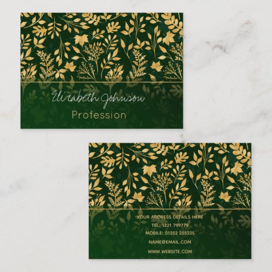 Elegant Gold Glitter Foliage Forest Green Design Visitekaartje (Voorkant / Achterkant)