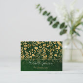 Elegant Gold Glitter Foliage Forest Green Design Visitekaartje (Staand voorkant)