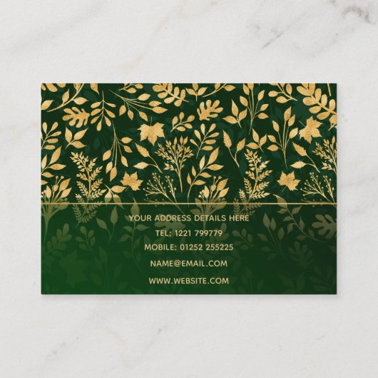 Elegant Gold Glitter Foliage Forest Green Design Visitekaartje (Achterkant)