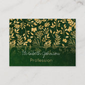 Elegant Gold Glitter Foliage Forest Green Design Visitekaartje (Voorkant)