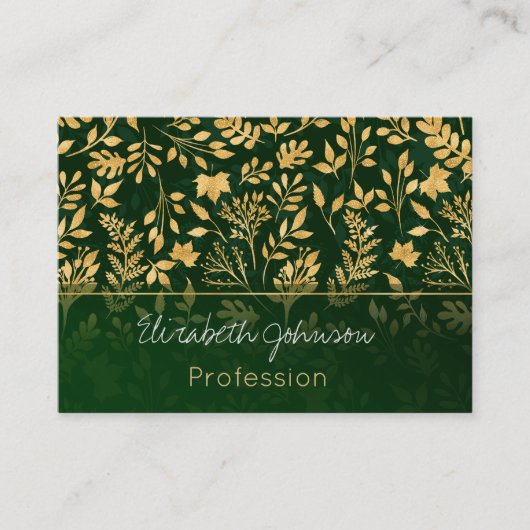 Elegant Gold Glitter Foliage Forest Green Design Visitekaartje (Voorkant)
