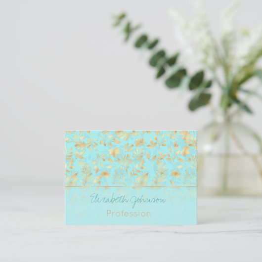 Elegant Gold Glitter Foliage Light Mint Design Visitekaartje (Staand voorkant)