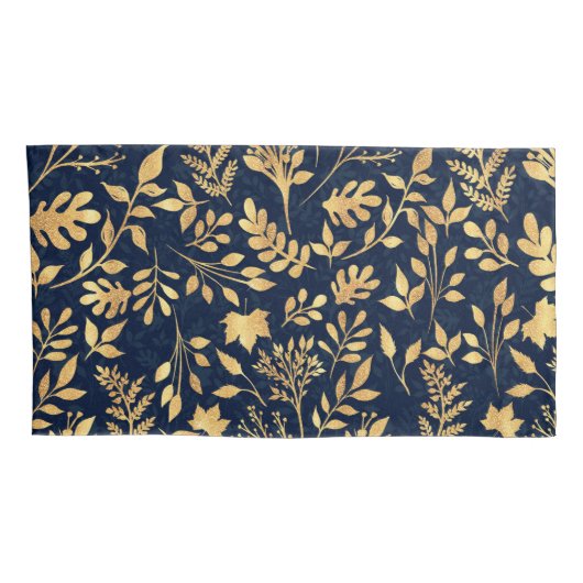 Elegant Gold Glitter Foliage Navy-Blue Design Kussensloop (Achterkant-Rechts)
