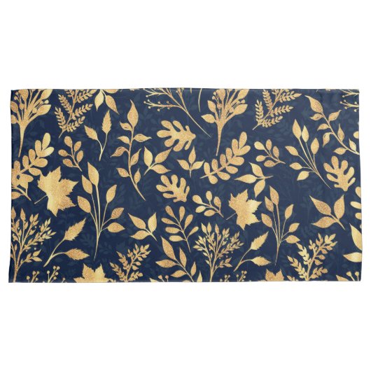 Elegant Gold Glitter Foliage Navy-Blue Design Kussensloop (Voorkant-Rechts)