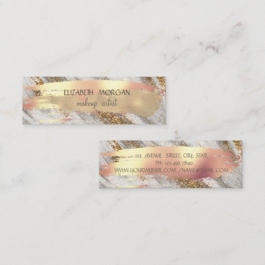 Elegant Gold Glitter Folie Brush Stroke Mini Visitekaartje (Voorkant / Achterkant)