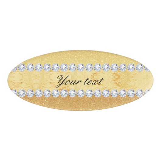 Elegant Gold Glitter-Folie en diamanten Naambadge (Voorkant)