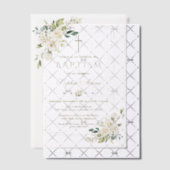 Elegant Gold Glitter Frame White Floral Baptism Vellum Uitnodigingen (Offset (Uitnodiging))