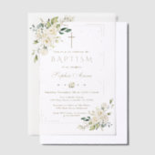 Elegant Gold Glitter Frame White Floral Baptism Vellum Uitnodigingen (Offset)