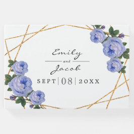 Elegant Gold Glitter Geo Blue Floral Wedding Gastenboek