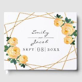 Elegant Gold Glitter Geo Oranje Floral Wedding Gastenboek