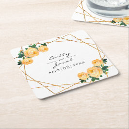 Elegant Gold Glitter Geo Oranje Floral Wedding Kartonnen Onderzetters