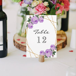 Elegant Gold Glitter Geo Paarse Floral Table No. Aankondiging