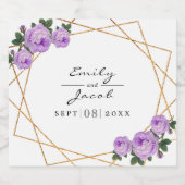 Elegant Gold Glitter Geo Paarse Floral Wedding Bier Etiket (Enkel label)