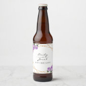 Elegant Gold Glitter Geo Paarse Floral Wedding Bier Etiket (Voorkant)
