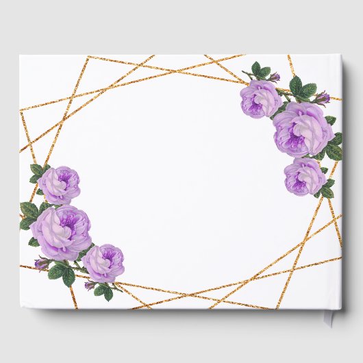 Elegant Gold Glitter Geo Paarse Floral Wedding Gastenboek (Achterkant)