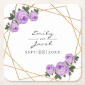 Elegant Gold Glitter Geo Paarse Floral Wedding Kartonnen Onderzetters (Voorkant)