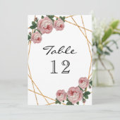 Elegant Gold Glitter Geo Pink Floral Table Number Aankondiging (Staand voorkant)
