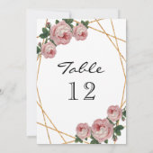 Elegant Gold Glitter Geo Pink Floral Table Number Aankondiging (Achterkant)