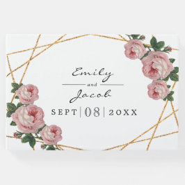 Elegant Gold Glitter Geo Pink Floral Wedding Gastenboek