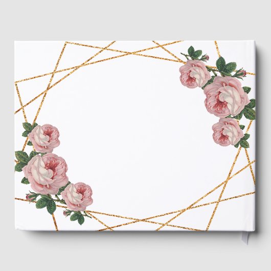 Elegant Gold Glitter Geo Pink Floral Wedding Gastenboek (Achterkant)