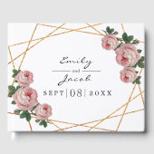 Elegant Gold Glitter Geo Pink Floral Wedding Gastenboek (Voorkant)