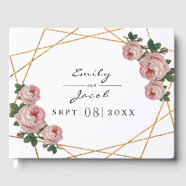 Elegant Gold Glitter Geo Pink Floral Wedding Gastenboek