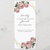 Elegant Gold Glitter Geo Pink Floral Wedding Menu (Achterkant)