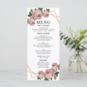 Elegant Gold Glitter Geo Pink Floral Wedding Menu (Staand voorkant)