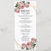 Elegant Gold Glitter Geo Pink Floral Wedding Menu (Voorkant)