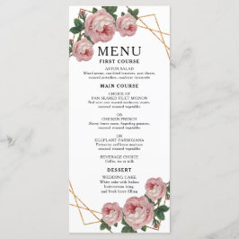 Elegant Gold Glitter Geo Pink Floral Wedding Menu
