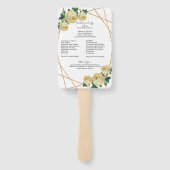 Elegant Gold Glitter Geo Yellow Floral Wed Program Handwaaier (Achterkant)