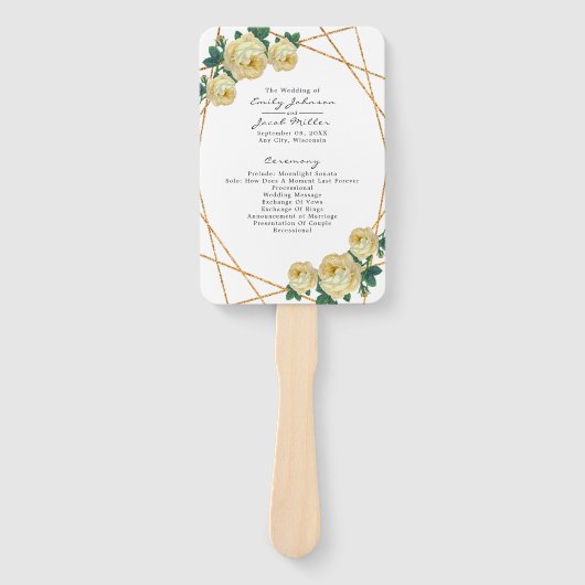 Elegant Gold Glitter Geo Yellow Floral Wed Program Handwaaier (Voorkant)