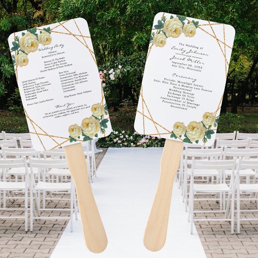Elegant Gold Glitter Geo Yellow Floral Wed Program Handwaaier