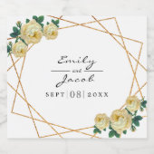 Elegant Gold Glitter Geo Yellow Floral Wedding Bier Etiket (Enkel label)