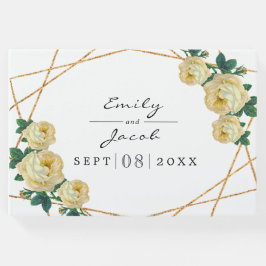 Elegant Gold Glitter Geo Yellow Floral Wedding Gastenboek