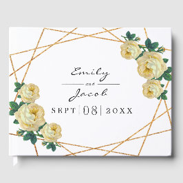 Elegant Gold Glitter Geo Yellow Floral Wedding Gastenboek