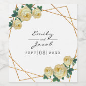 Elegant Gold Glitter Geo Yellow Floral Wedding Wijn Etiket (Enkel label)