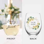 Elegant Gold Glitter Geo Yellow Floral Wedding Wijnglas Zonder Voet