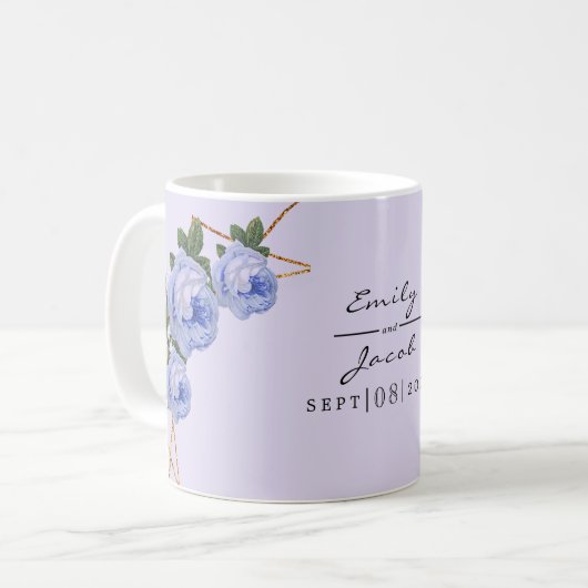 Elegant Gold Glitter Geometric Blue Floral Wed Koffiemok (Voorkant links)