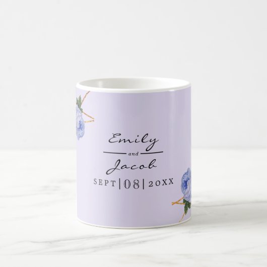 Elegant Gold Glitter Geometric Blue Floral Wed Koffiemok (Center)