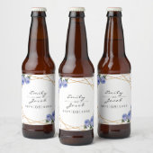 Elegant Gold Glitter Geometric Blue Floral Wedding Bier Etiket (Flessen)