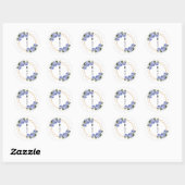 Elegant Gold Glitter Geometric Blue Floral Wedding Ronde Sticker (Vel)