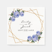Elegant Gold Glitter Geometric Blue Floral Wedding Servet (Voorkant)